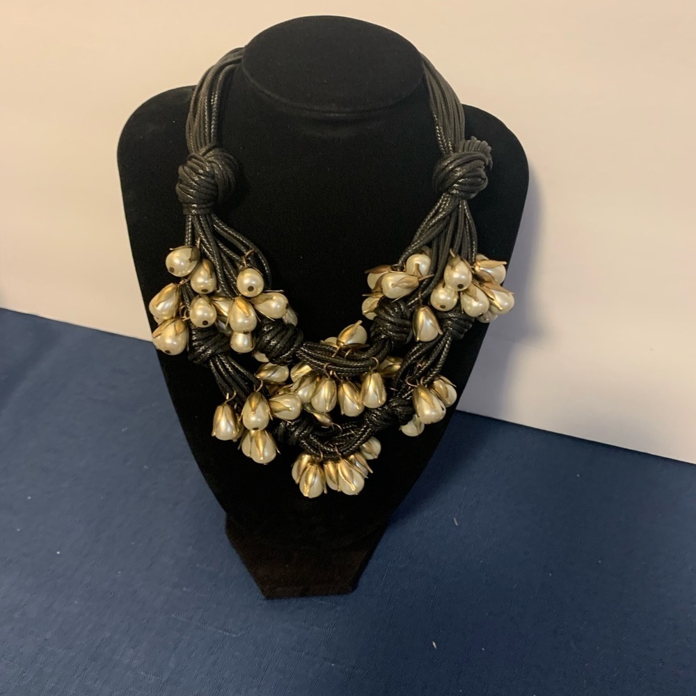 Braided and tied pearl statement necklace